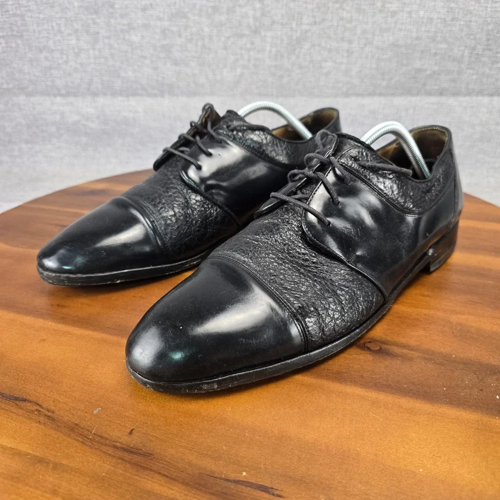 Darian Mens Black Leather Cap Toe Oxford Dress Shoes Mixed Texture Size 10.5